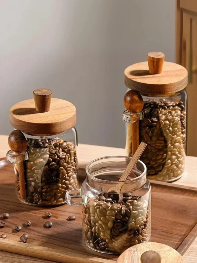 1Chase 1CHASE 3-Piece Glass Storage Jar with Acacia Wooden Lid and Spoon